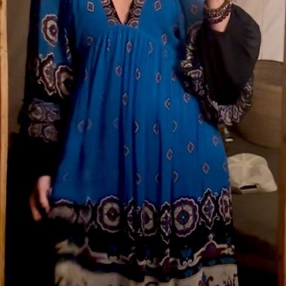 FARM Rio Blue Patterned Long Sleeve Dress - Picture 12 of 15
